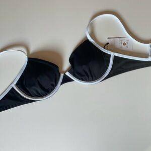 Shade and Shore Women’s Underwire Contrast Band Bikini Top- Black 34C